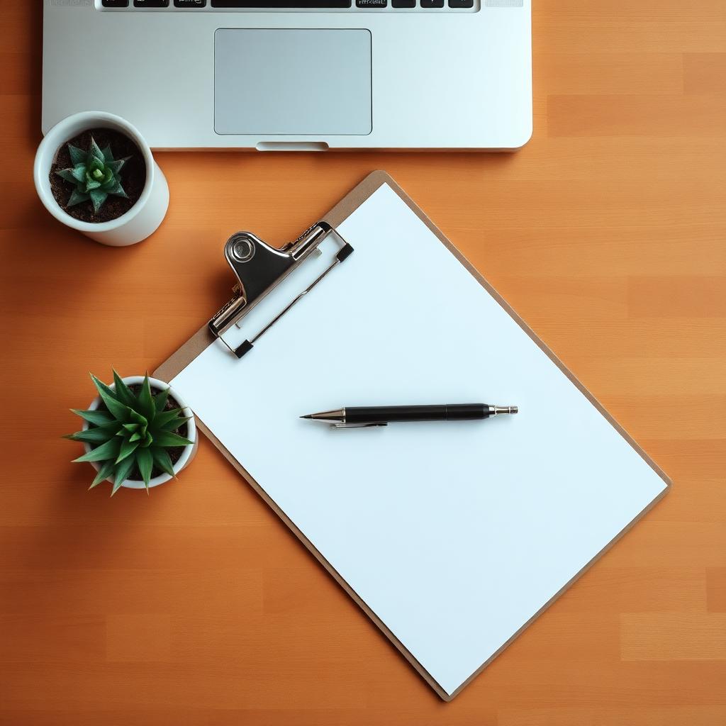 Plan de travail avec clipboard et ordinateur — image d’illustration