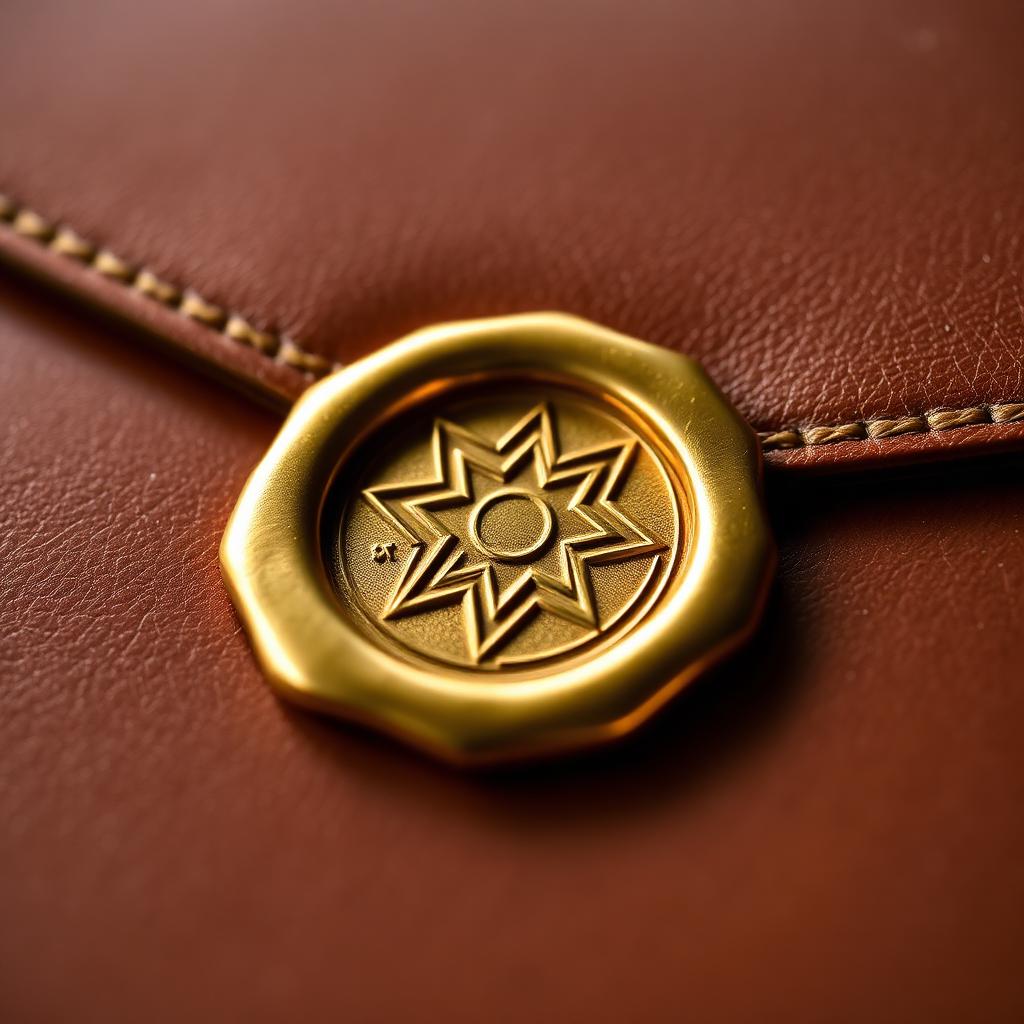 Sceau doré emblématique sur un porte-document en cuir — image d’illustration