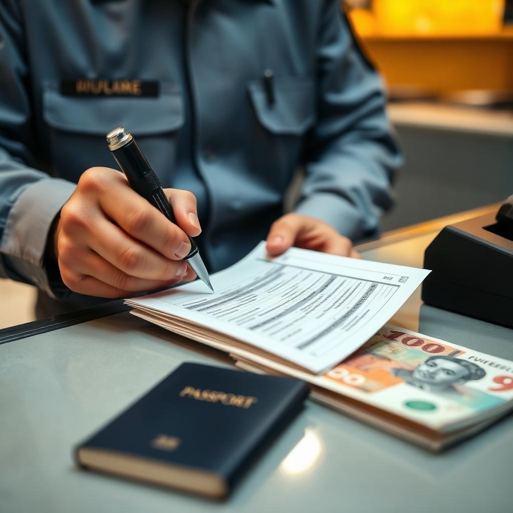 Déclaration douanière — devises et passeport au comptoir