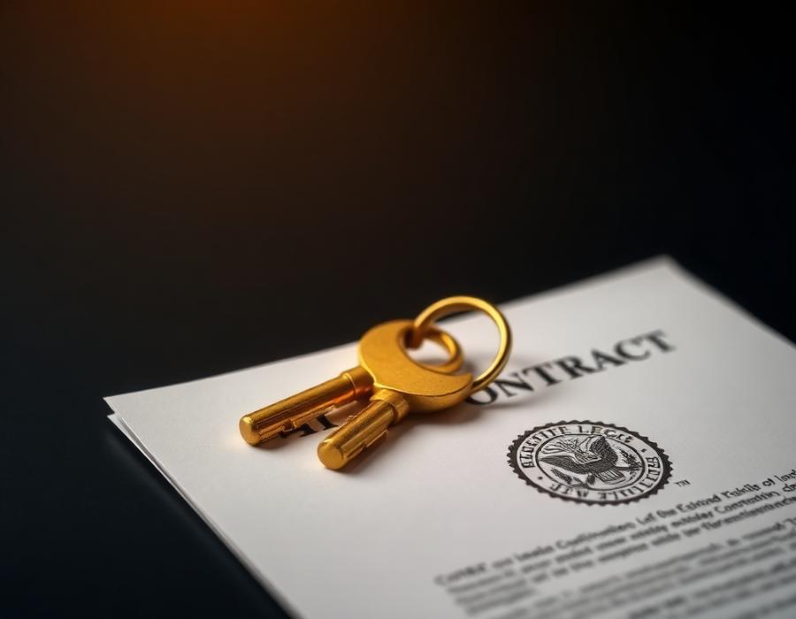 Clé dorée sur un contrat officiel