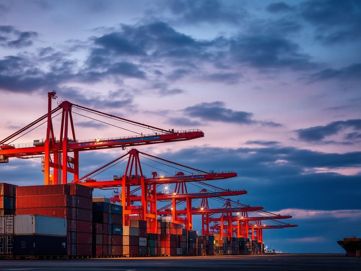 Portiques et conteneurs sur un terminal portuaire tunisien