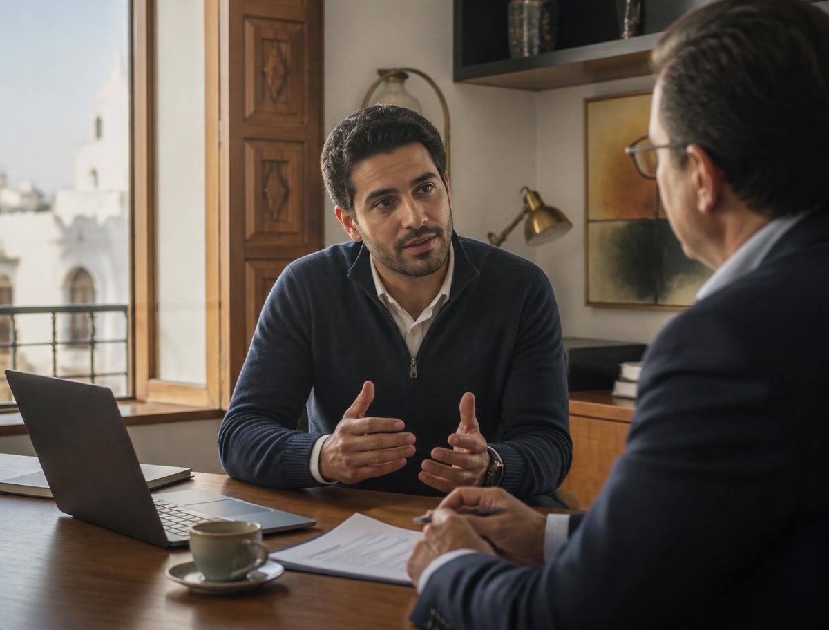 Chef d’entreprise en dialogue avec un comptable au sujet d’un suivi courant