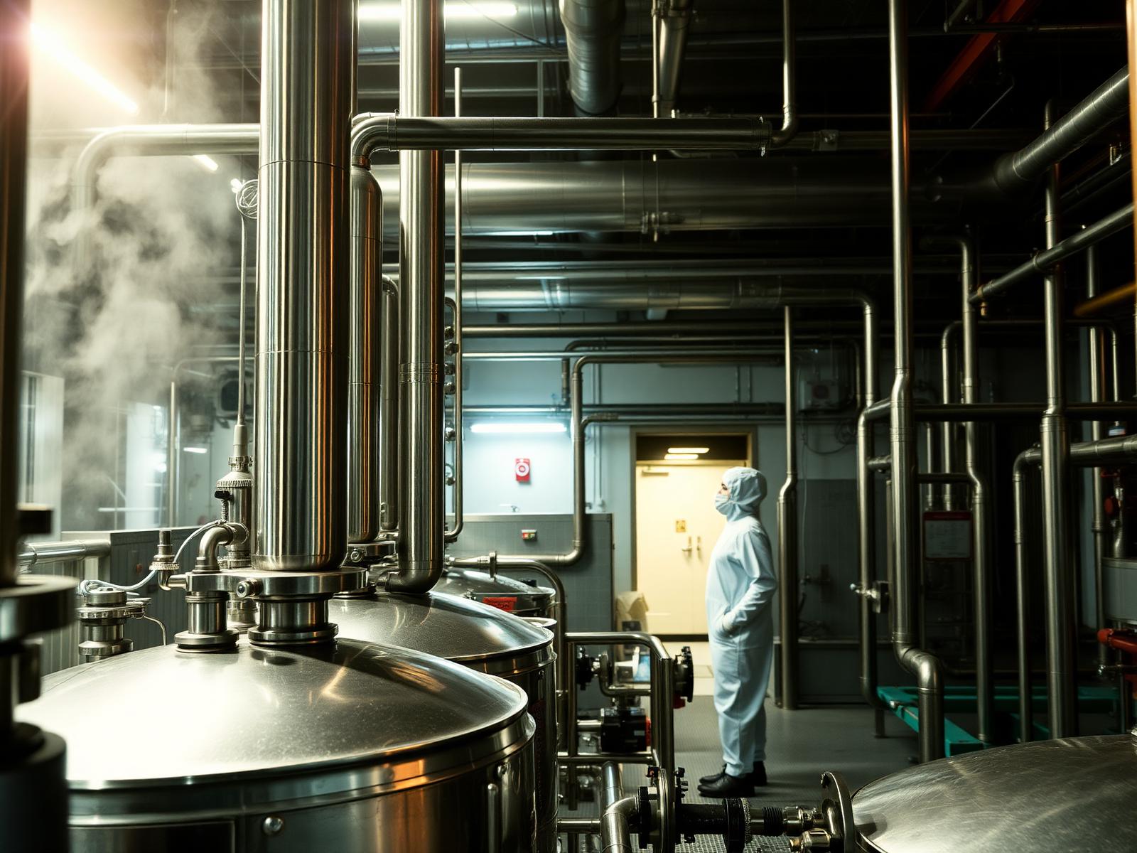 Unité chimique et pharmaceutique, cuves inox et tuyauterie technique