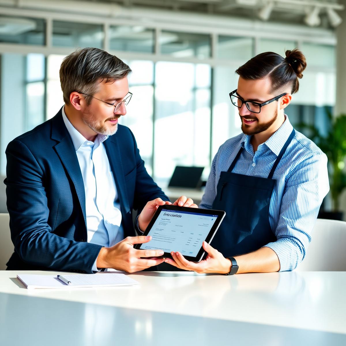 Prestataire de services révisant une facture électronique avec son client