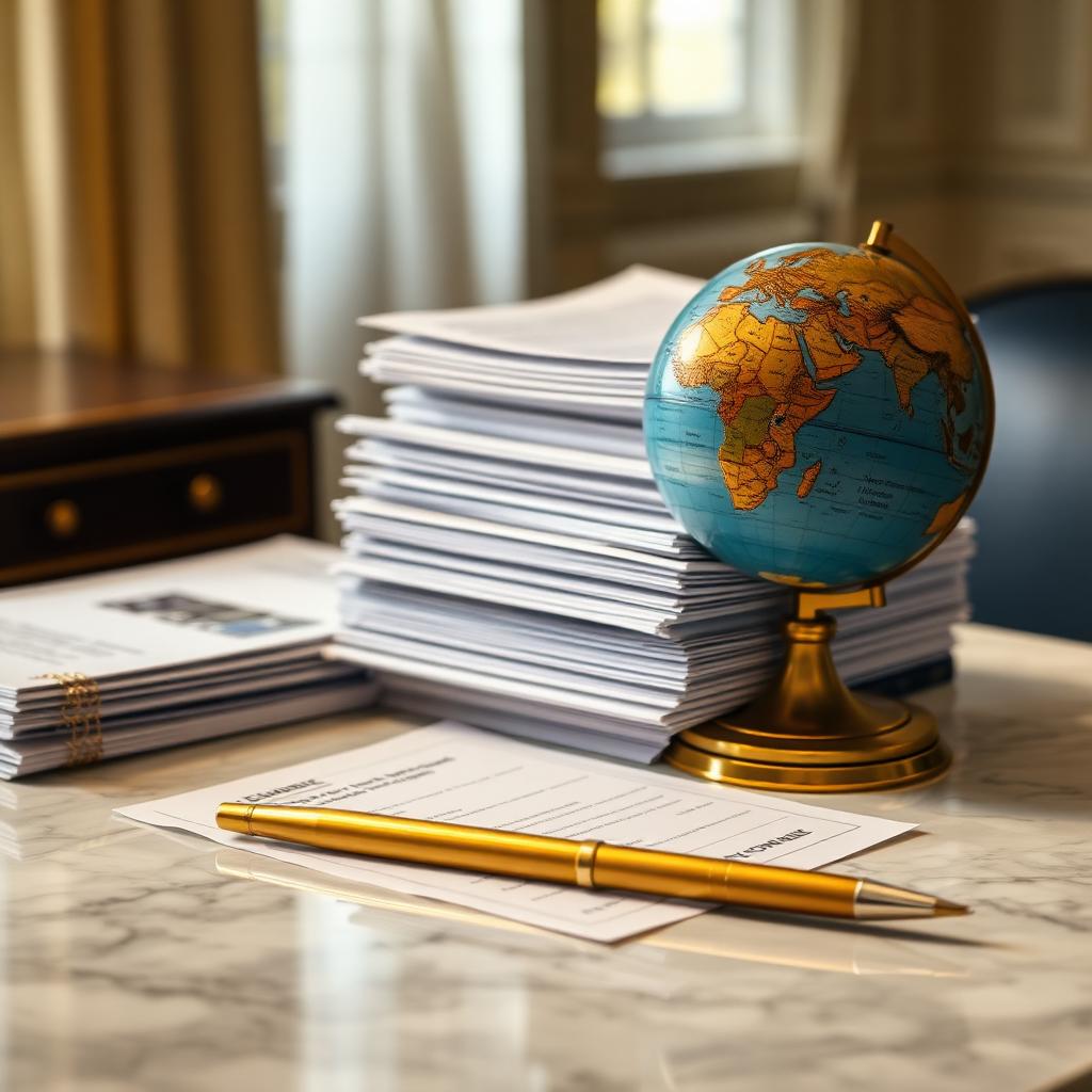 Documents de virement international et globe terrestre