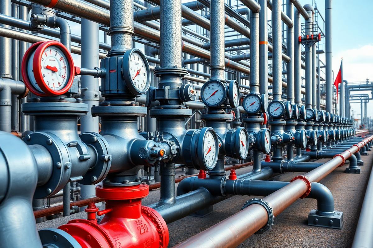 Canalisations de gaz industriel avec manomètres